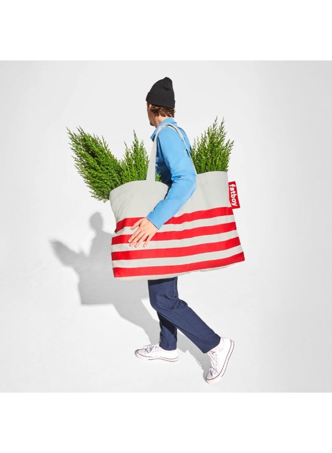 Fatboy Carry-Too-Much Large Cotton Canvas Tote Bag– Eco-Friendly Weekend Bag with Red Stripes and Inner Pocket (Limestone) - Image 2